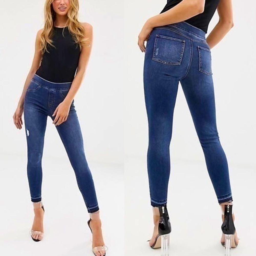 Spanx Distressed Hight Waist Ankle Skinny Jeans Pull On Jean Leggings Dark Wash